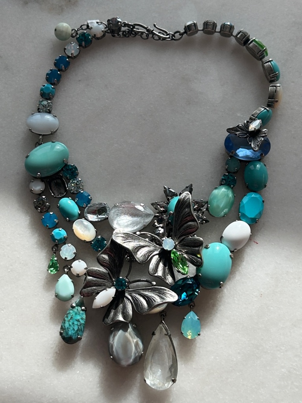 Turquoise and Teal Crystal Butterfly Bib Necklace -   Exclusive Jewelry Paris